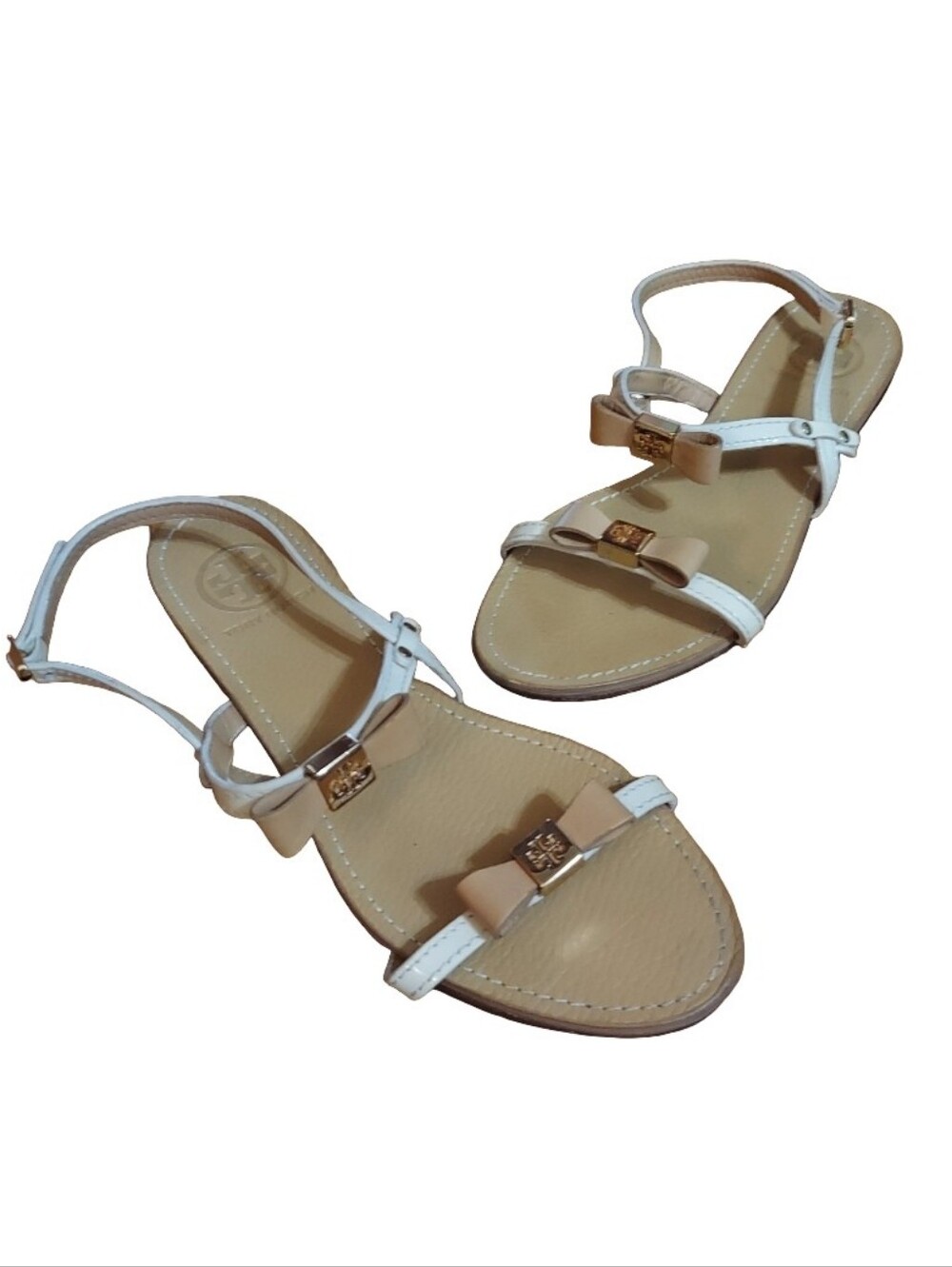 Tory Burch Kailey Bow Slingback Flat Leather Sandals In Color Iced Coffee/Bleach - Picture 11 of 15